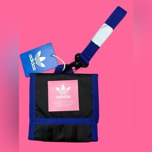 Adidas lanyard wallet neck pouch athletic three stripes black royal blue $20